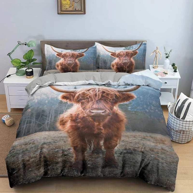 Highland Scottish Cows Duvet Cover Set Farm Animal King Queen Comforter Cover Wildlife Bedding Set 2/3pcs Polyester Quilt Cover