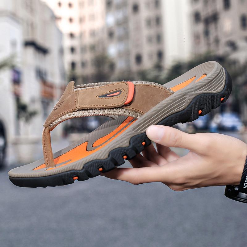 Fashion Genuine Leather Cool Summer Flip-flops Mens Breathable Outdoor Walking Sandals Antiskid Sports Slippers Quick Dry Beach Sandals