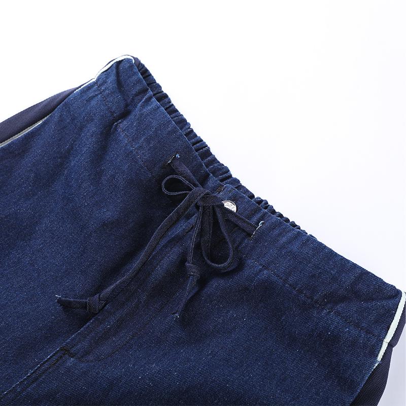 Patchwork Gestreifte Jacke Weitbeinige Hose Set Damen Stehkragen Reißverschluss Locker Jeansjacke Kordelzug Hose Zweiteiliges Set Schlichtes Lässiges Hosen-Set