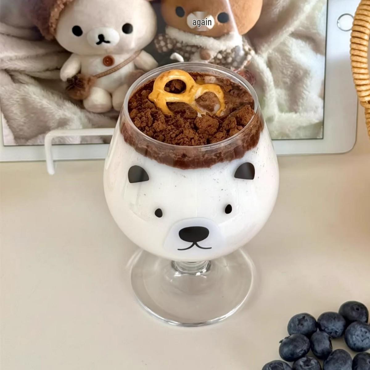 

Little Bear Badge Glass Cup - Cute High-Value Goblet for Girls, Perfect for Juice, Wine, or Coffee 301-400ml