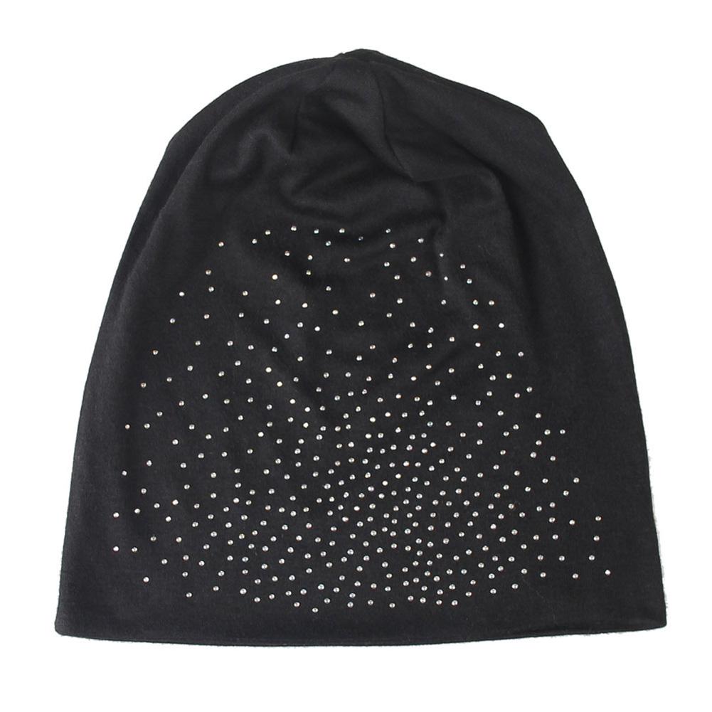 Women Soft Knitted Cotton Beanies Hot Drilling Sleep Cap for Hairloss Cancer Chemo
