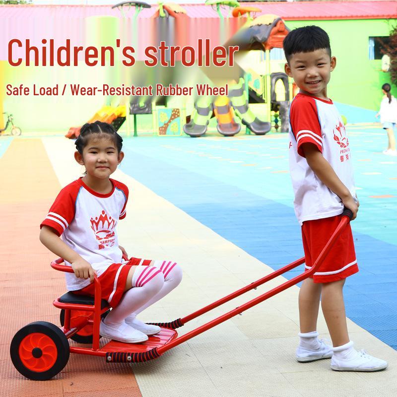 Children s Double Pedal Tricycle Stroller with Basket - Outdoor Handcart Toy