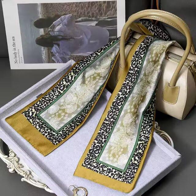 Fresh Polka Dot Print Silk Scarf Women'S Chiffon Satin Double Layer Neck Scarf Bag Handle Bow Tie Hair Band Fashion Accessory