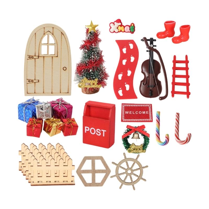 

Dollhouses Holiday Decorations With Wooden Door Mini Christmas Tree Colorful Gifts Candy Cane Welcome Mat 1/12 Scale Furniture 1