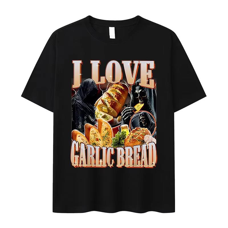 Funny Meme I Love Garlic Bread Skeleton Graphic Printed T Shirt Women Casual Short Sleeve T-shirts Summer Roundneck Clothing