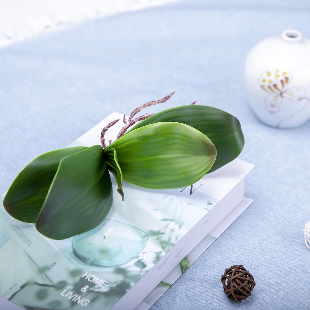Fnize Orchid Leaves Artificial Phalaenopsis Stems Leaf Faux Cymbidium Flower Foliage Green Real Touch Latex Bulk 8 Inches 2pcs