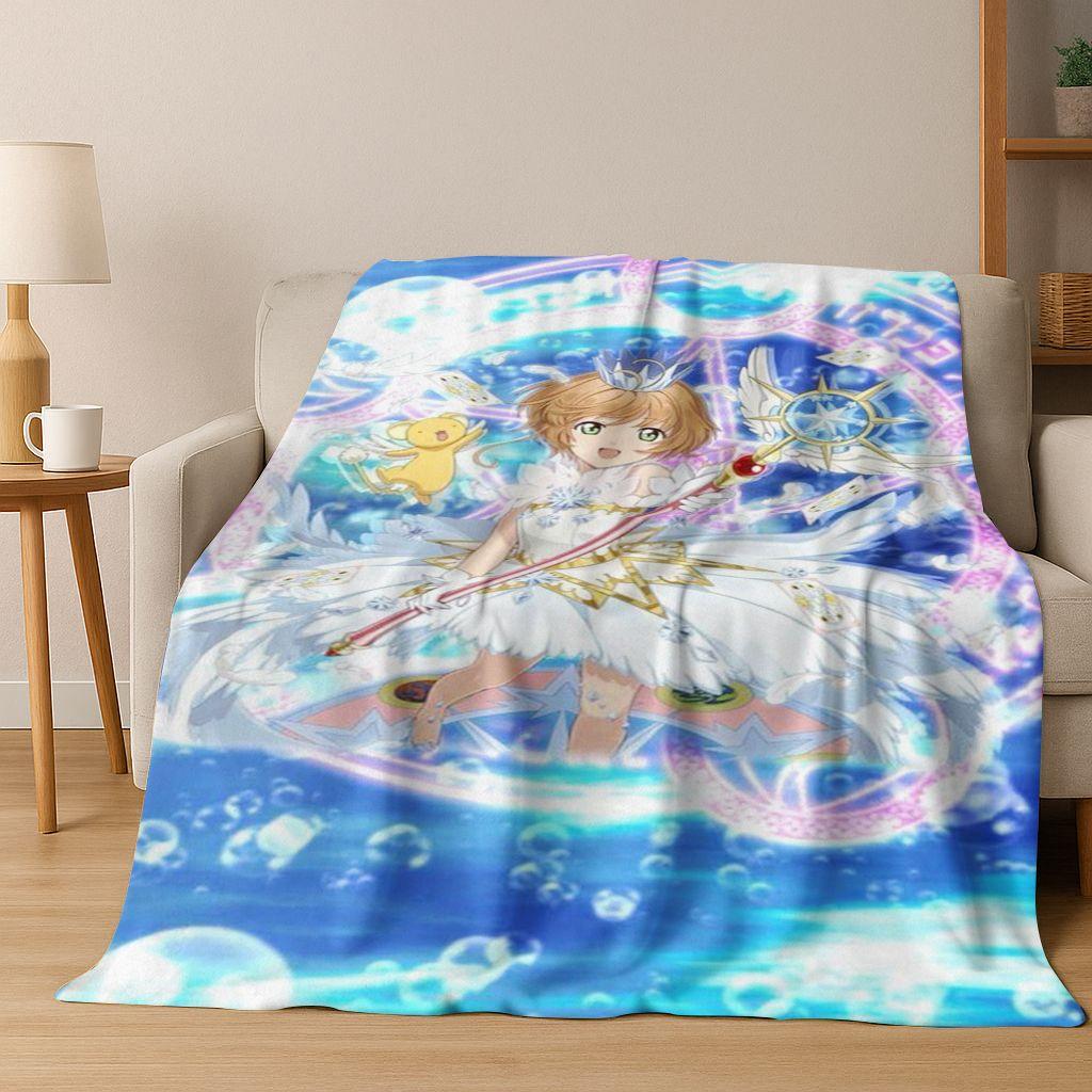 Cute Cartoon Card Captor Sakura Magic Girl Anime Art Flannel Blanket,Cozy Soft Throw Blanket for Home Bedroom Bed Sofa Cover Kid