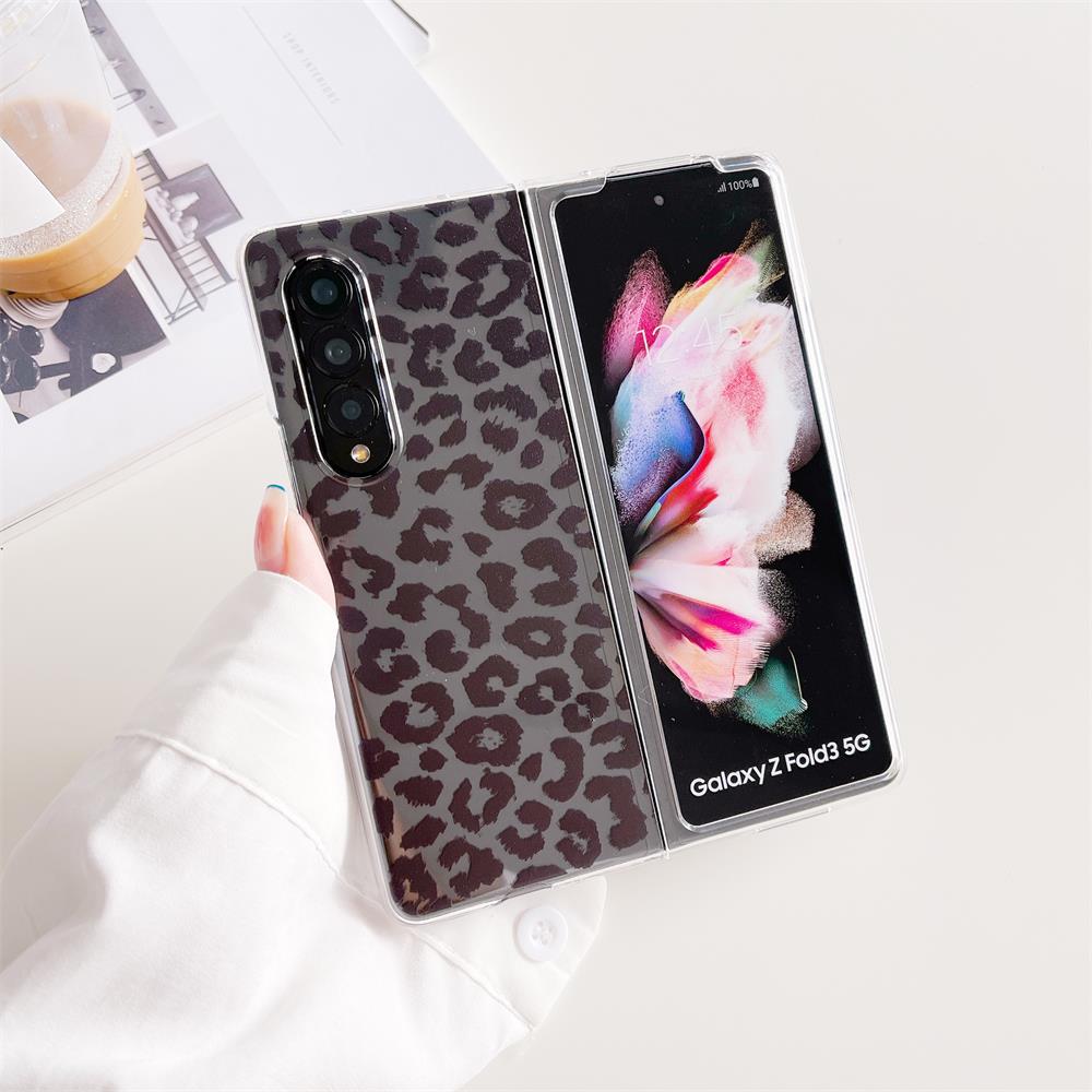 For Samsung Galaxy Z Fold 4 3 Case Leopard Print Painted Transparent Folding Shockproof Pc Hard Back Cover For Zfold4 Fold3 Case