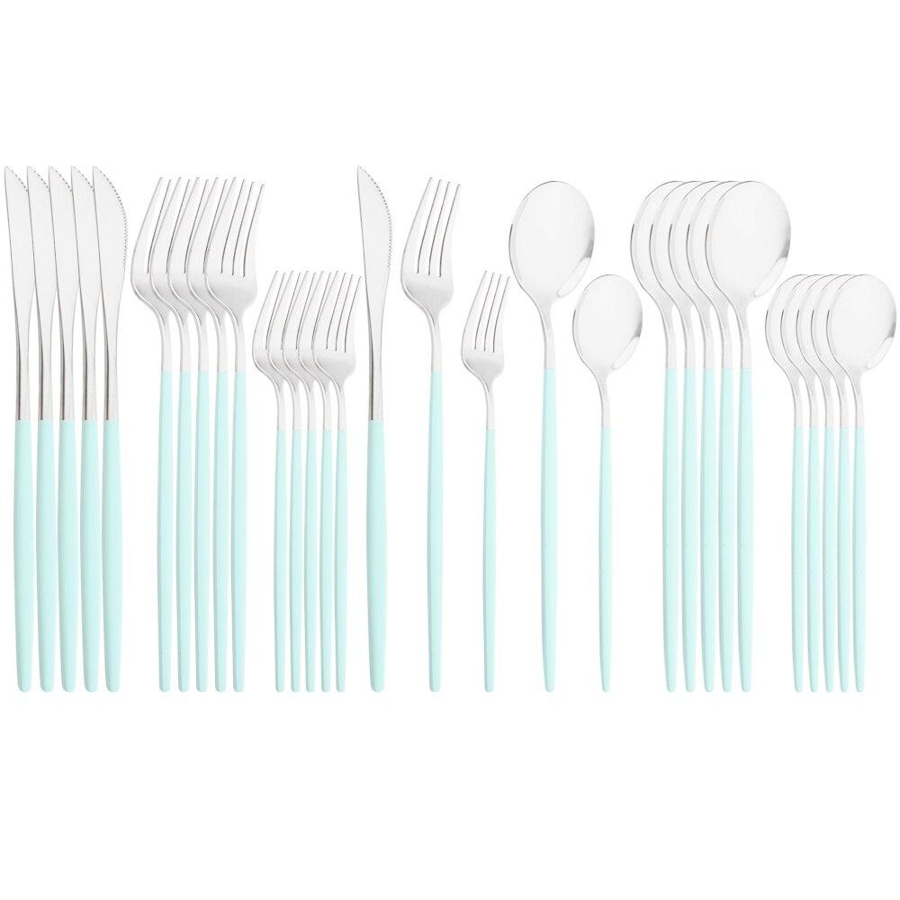 Mirror Dinnerware Set Stainless Steel 30Pcs Black Gold Tableware Knife Fork Spoon Dinner Set Cutlery Spoon Dessert Flatware Set