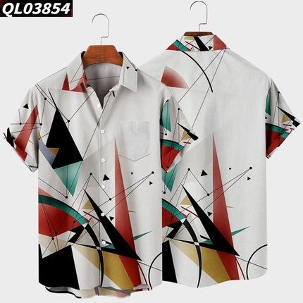 Summer New Large Size Hong Kong Style Men's Flower Shirt 1D Digital Printing Casual Short Sleeve Shirt Men's Clothing
