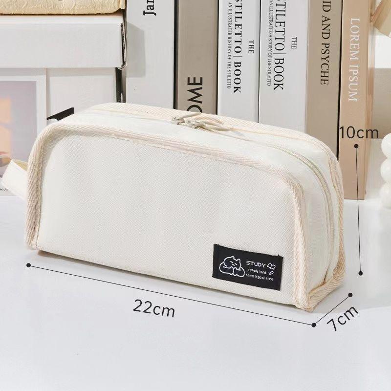 Simplicity Multifunctional Pencil Case Solid Color Canvas Pencil Bag High Capacity Stationery Storage Bag School Supplies