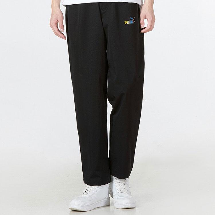 Puma Reflective Letter Logo Solid Color Tapered Casual Pants Unisex Bottoms Black 671966-01