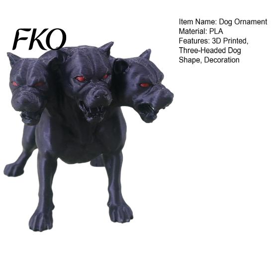 Fantasy Dog Figure 3D Printed Three-Headed Figurine, 3 Heads Black Sculpture, Red Eye Figurine Horror Mythical Animal Ornament for Home