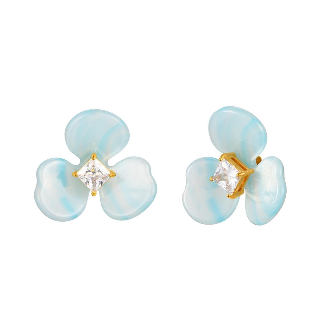 Enamel Flower Earrings for Women, Cubic Zirconia Studs Blossom Plumeria Earrings, Stainless Steel Floral Ear Jewelry