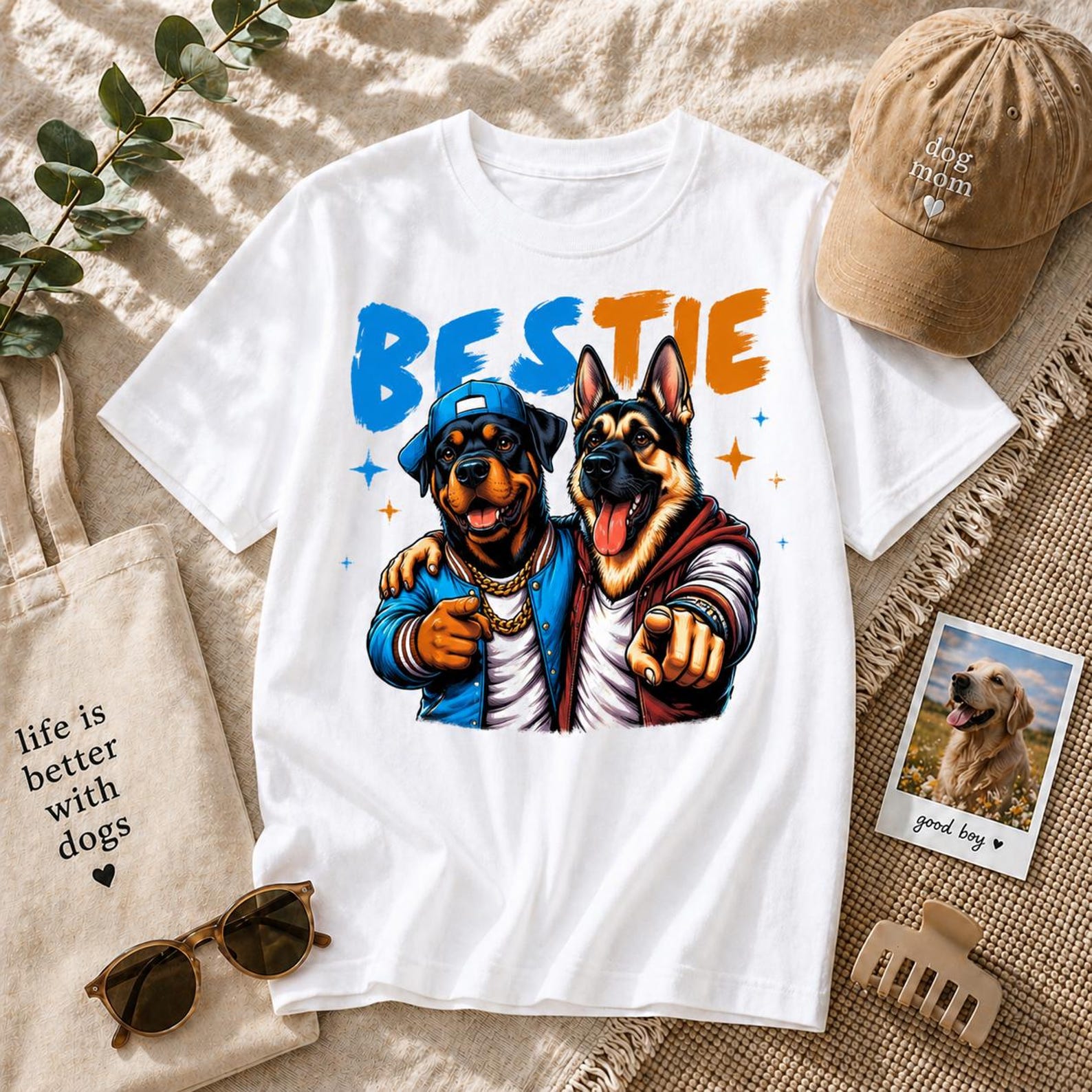 Bestie Dog T-Shirt, Rottweiler German Shepherd Graphic Tee, Dog Lover Apparel XL