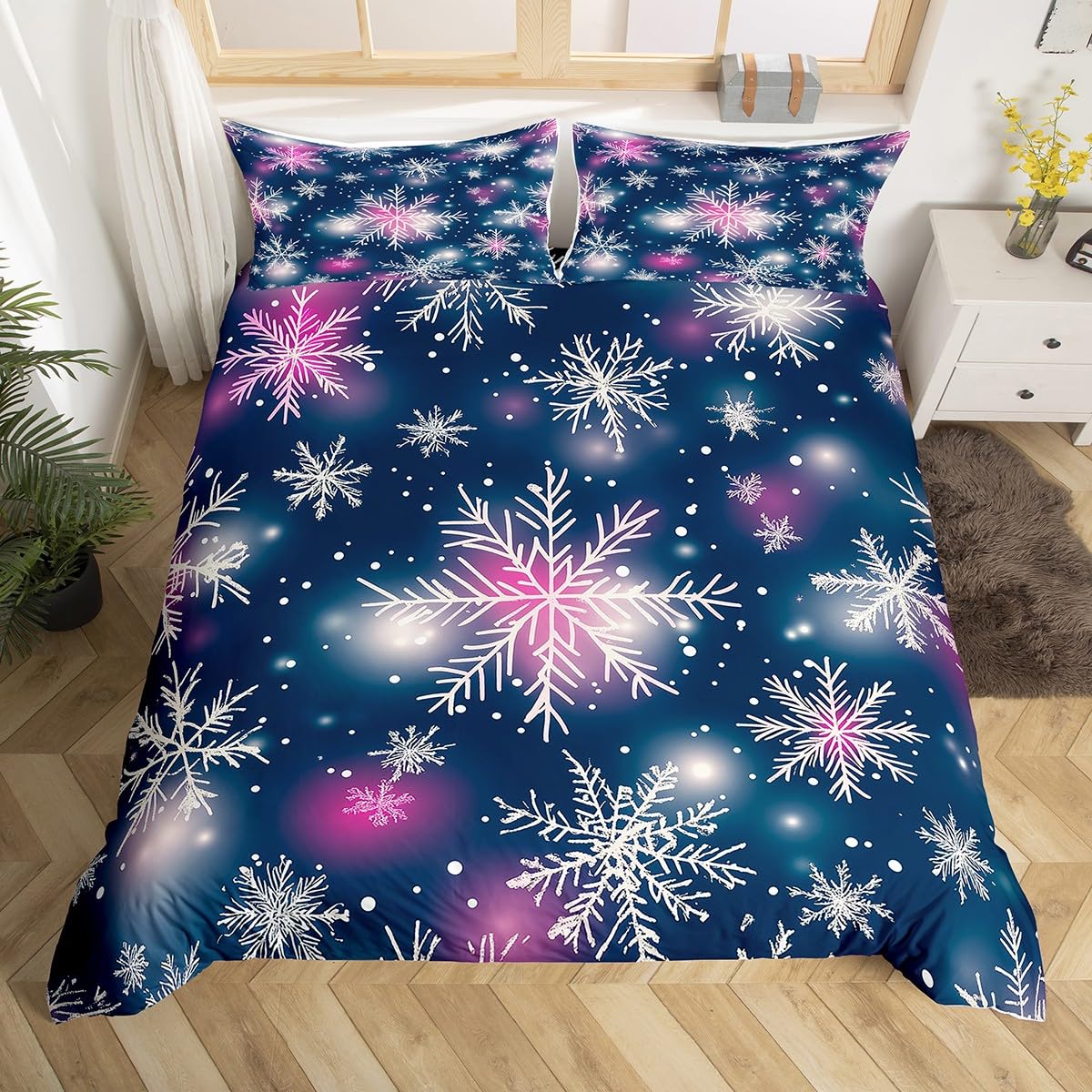 

Snowflake Soft Duvet Cover Twin King Mery Christmas Warm Comforter Cover for Child Young Boys Young Girls, Gliter Galaxy Beding Set, New Year Gift 100*200cm Single