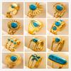 1pcs Blue Stone Ethnic Vintage Open Adjustable Sun Heart Star Stainless Steel Rings For Women Men Accessories Jewelry Bague Gift