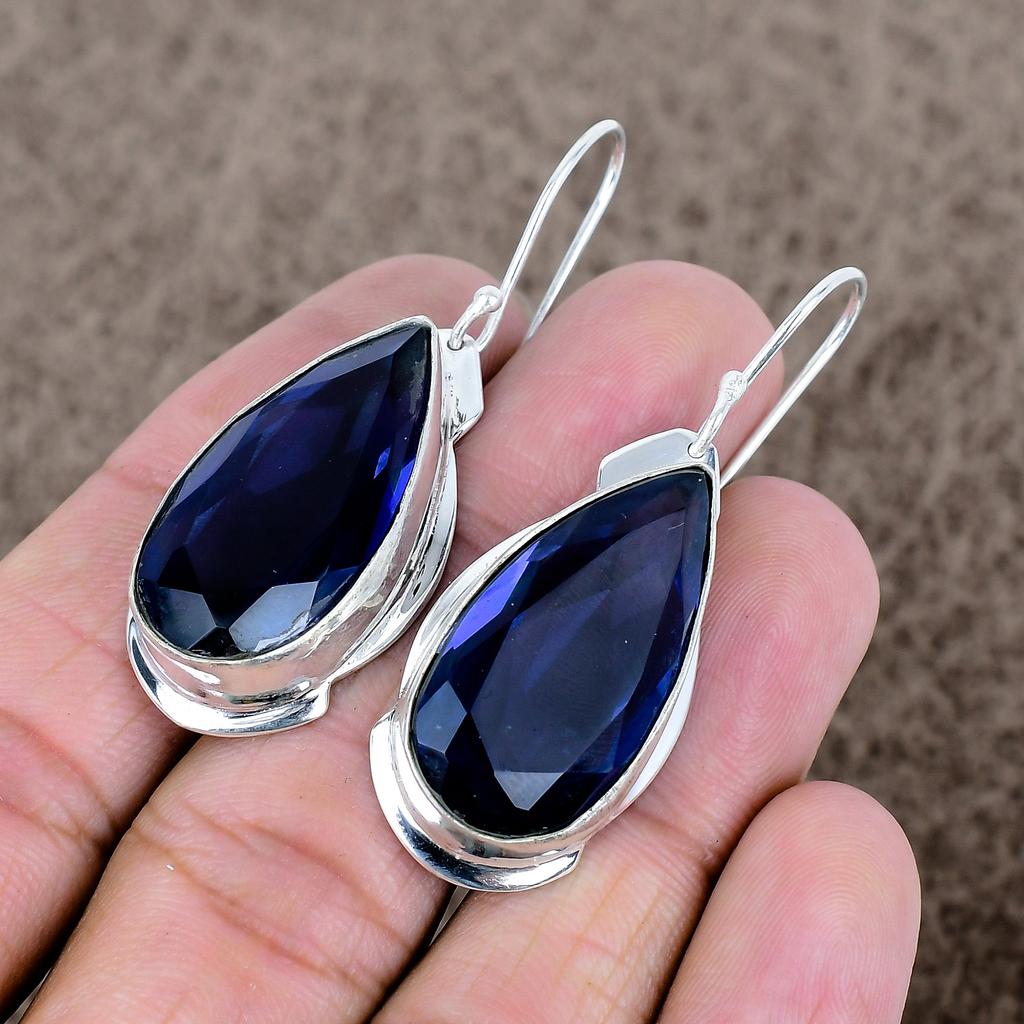Blue Topaz Gemstone Handmade 925 Sterling Silver Jewelry Earring 2.13" KKG-616