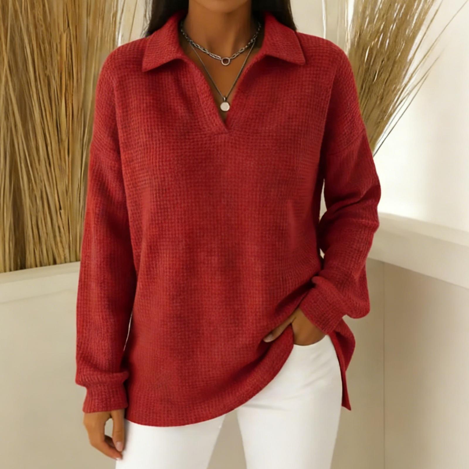 

Жіночий модний повсякденний однотонний топ з довгим рукавом XL червоний