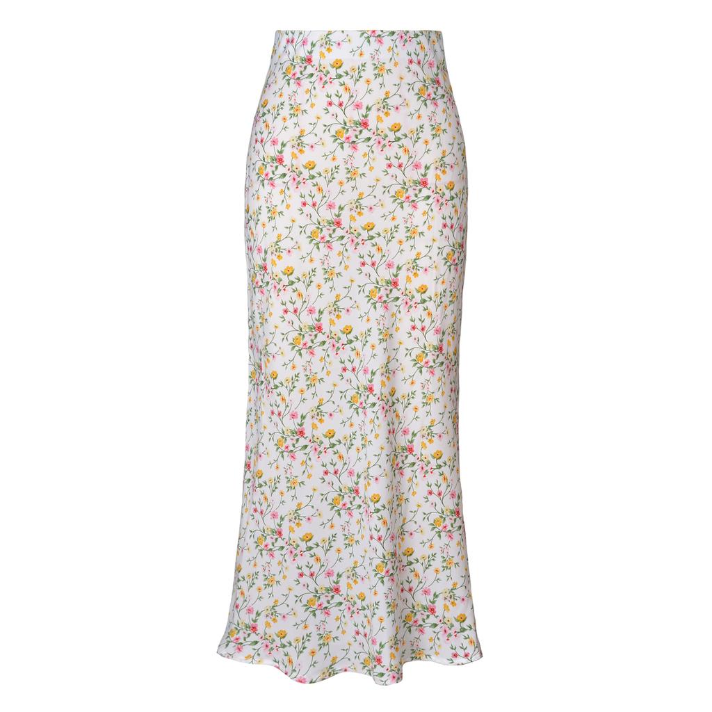 Spring Summer Acetate Satin Halter High Waist Elastic High Quality Satin Split Long Skirt Womens