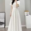 Women's French White Long Dress Temperament Slimming V-Neck Hepburn Style A-Line Skirt Summer