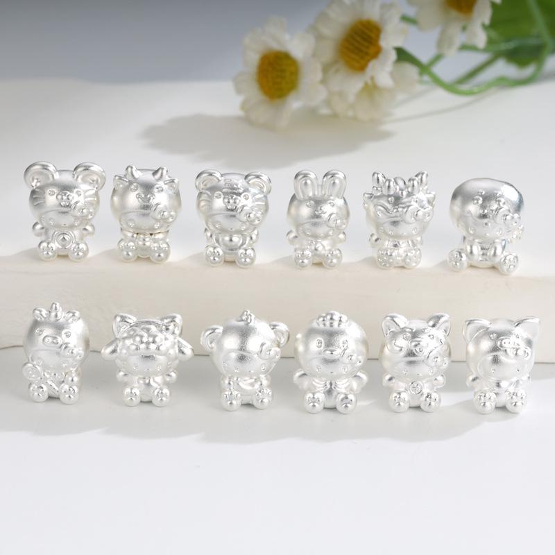 Sterling Silver 999 Hello Kitty Zodiac Animals Beaded Bracelet with Woven Rope and KT Cat Loose Beads. Rat