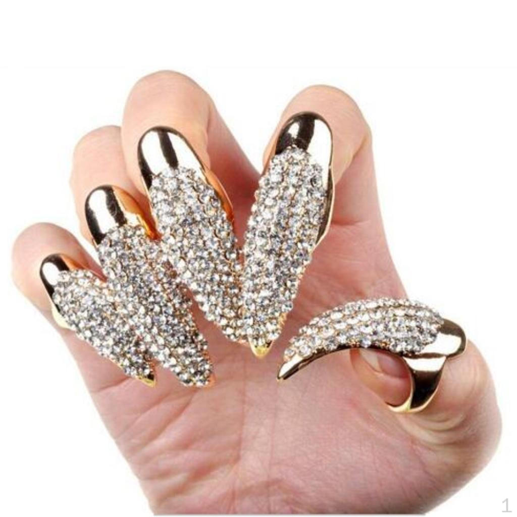 5 Pcs Glitter Nail Ring Womens Jewel Rhinestone Tip Charms