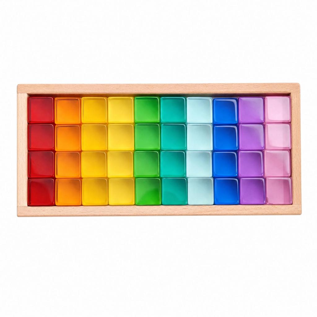 40 Pieces Cube-Shaped Sensory Building Blocks Colorful Forbright Table Play
