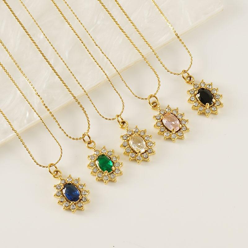 European American Ins Style Double-layer Zircon Titanium Steel Luxury Square Pendant Light Sporty Unisex 18K Gold Necklace