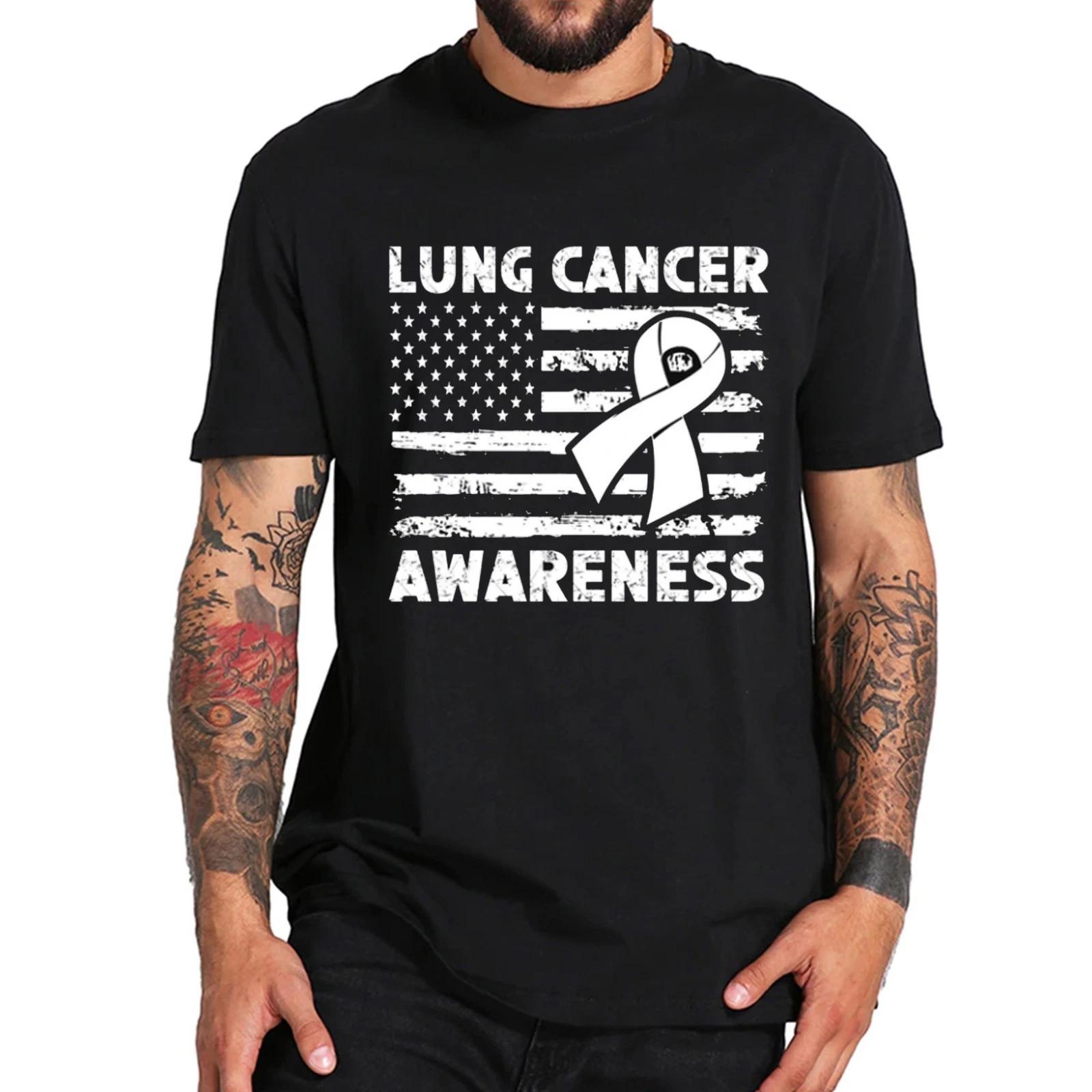 Lung Cancer Awareness T-shirt, White Ribbon Awareness Flag Tee, for Motivation S