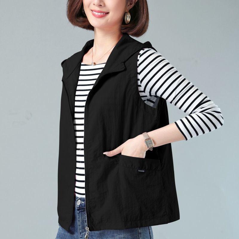 Women's Thin Jacket Sunscreen Hooded Vest Office Casual Vest