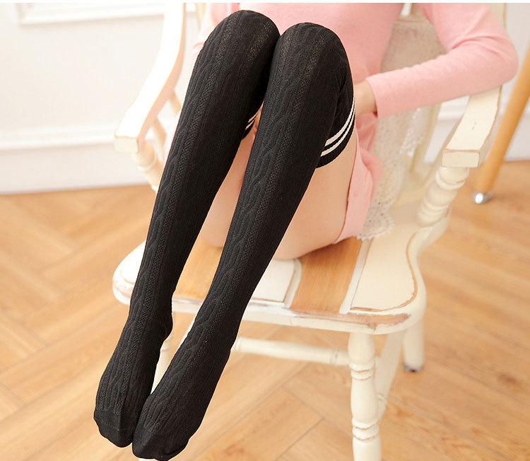 2019 College Style Stockings, Women's Two Bar Twists, Stacking Socks, Japanese and Korean Striped Stockings Over Knee Socks