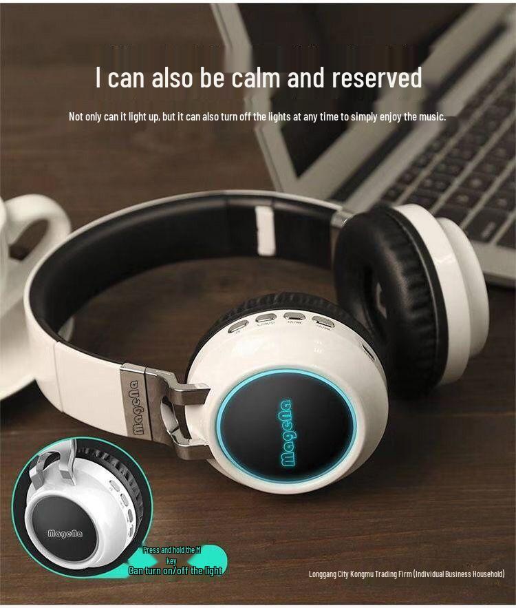 Luminous Over-Ear Wireless Bluetooth Headphones with Heavy Bass for Mobile, Computer, Sports, Music, and Gaming.