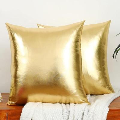2er-Pack Glänzende Kissenbezüge Dekorative Sofakissenbezüge Modern Metallisch, Kunstleder Weiche Quadratische Kissenhülle für Sofa Bett Party, 45 x 45 cm