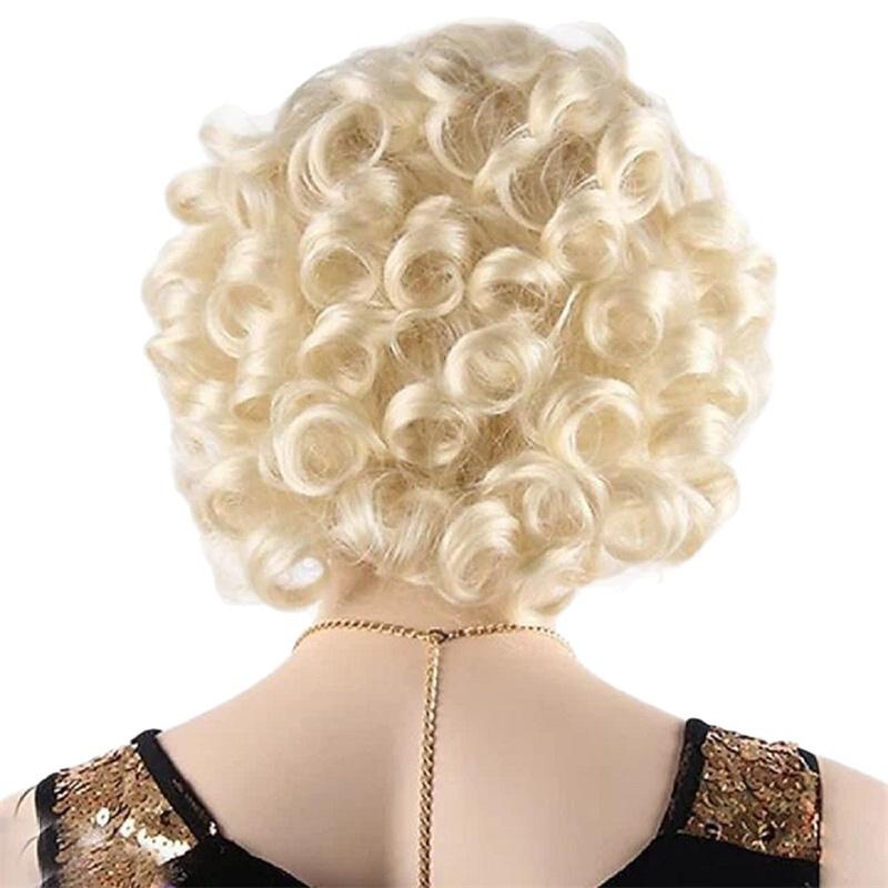 Krótka Platynowa Blond Kręcona Peruka Syntetyczna Elegancka Fryzura Peruka Lata 20. dla Kobiet Halloween Peruki Drag Queen Kostium Monroe Cosplay