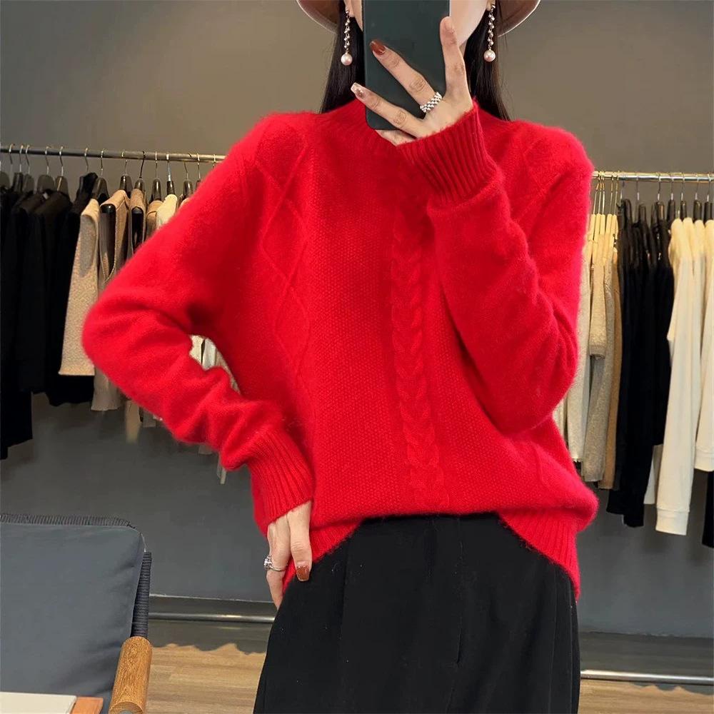 YYFS Women's Fashion Casual Fall Winter Solid Color Print Long Sleeve High Neck Sweaters
