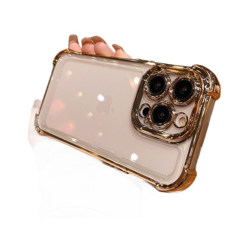 Applicable To IPhone15PRO Transparent Four Corner Anti Fall Electroplating Mobile Phone Case Apple 13 11 Full Inclusive Fine Hole Protection Case