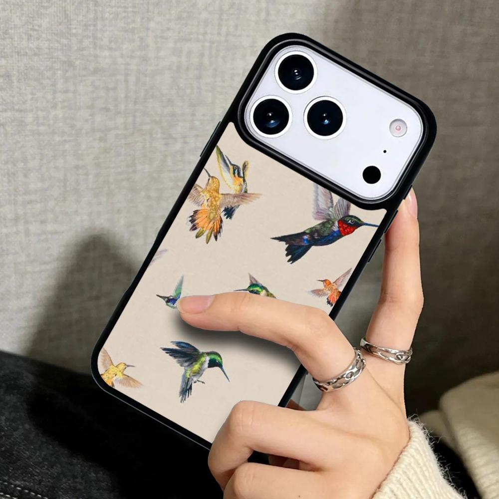 Capa Case for iPhone 17 Air 16 Pro Max 15 Plus 11 13 Mini 14 12 Back Phone Cover Hummingbird