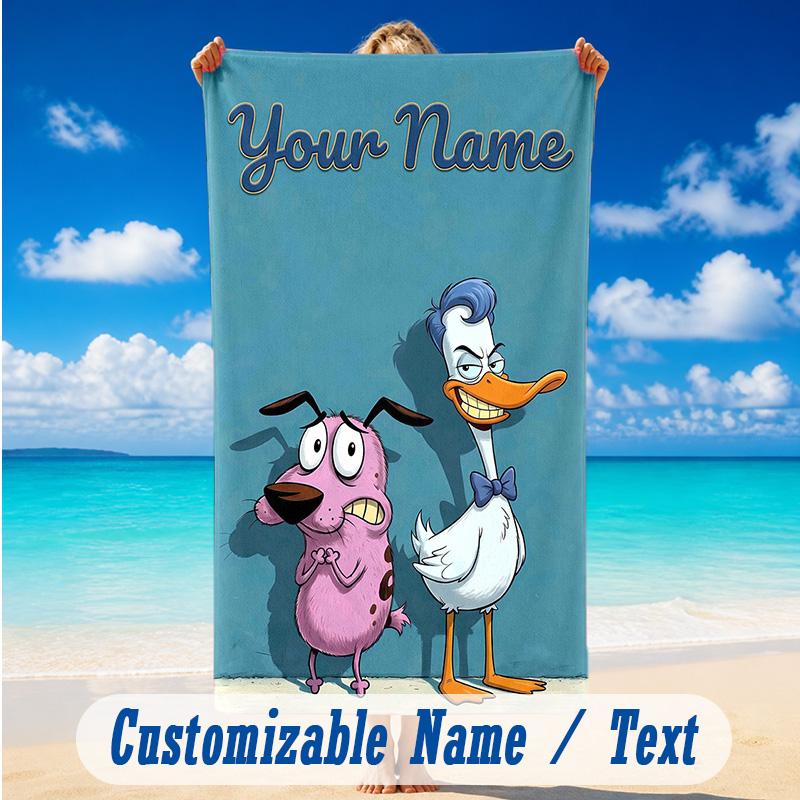 Beach Towel Custom Name Text, Quick Dry Large Towel For Beach HomeCourage the Cowardly Dog