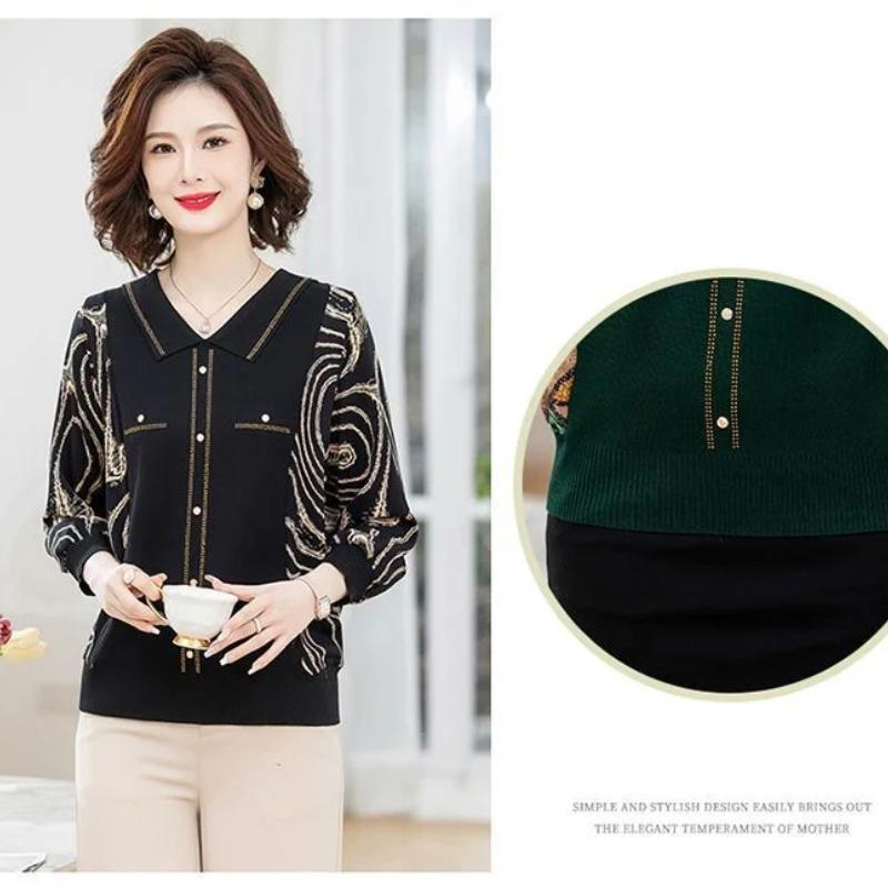 Mom Spring Autumn New Long Sleeved T-shirt Women Fashion Mesh Sleeved Chiffon Shirt Ice Silk Thin Bottoming Shirt XL-5XL