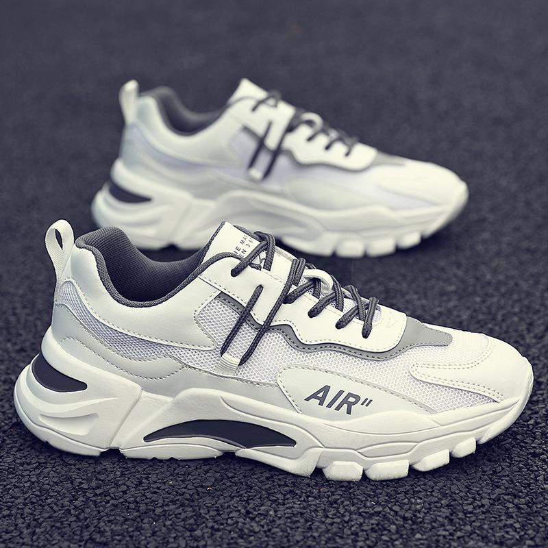 

Летние новые кроссовки 2025 года, сетчатая дышащая корейская версия повседневной спортивной обуви, модные мужские туфли для пап 39 белый