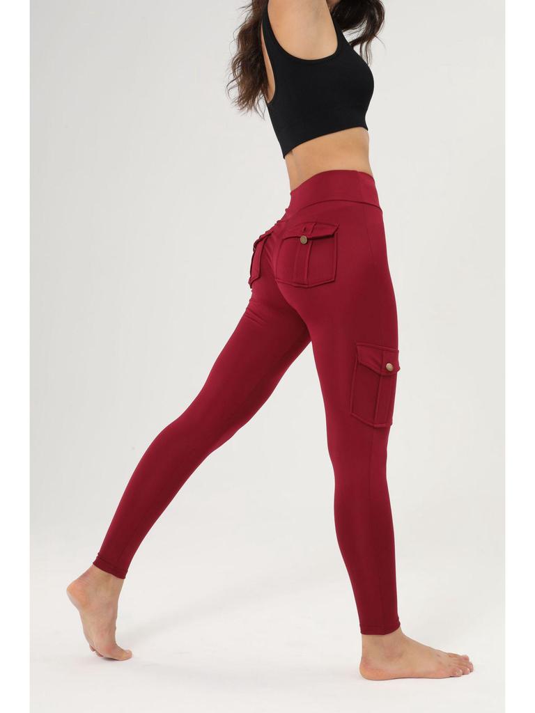 Cross-Border Breathable Hip-Lifting Yoga Leggings with Button Pocket.