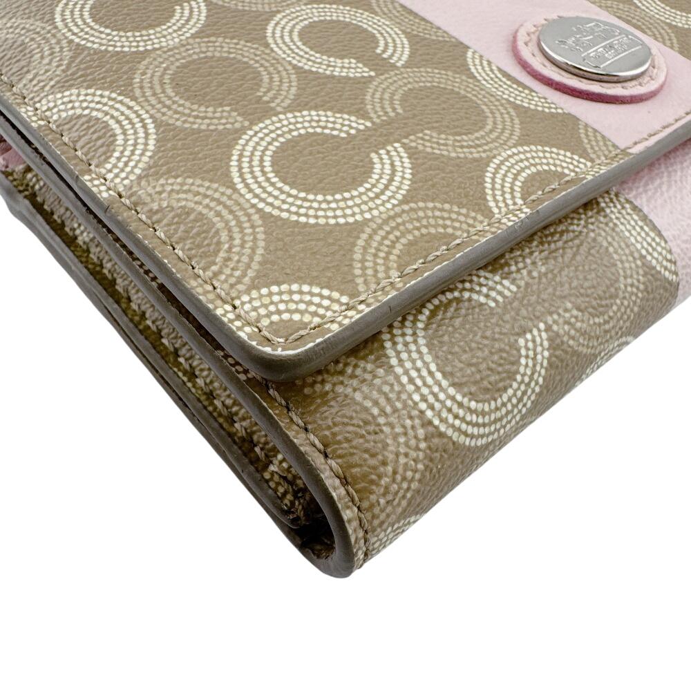 COACH compact Op art PVC Bifold Wallet beige PVC Used