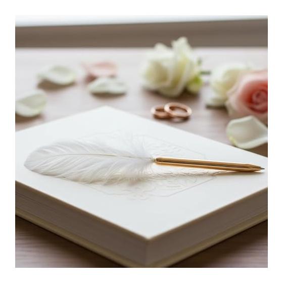 White Feather Ballpoint Pen Black Ink Pen Refillable Ballpoint Pen School Writing, Signature Pen, Refill, 2 Wedding Signature Pens.