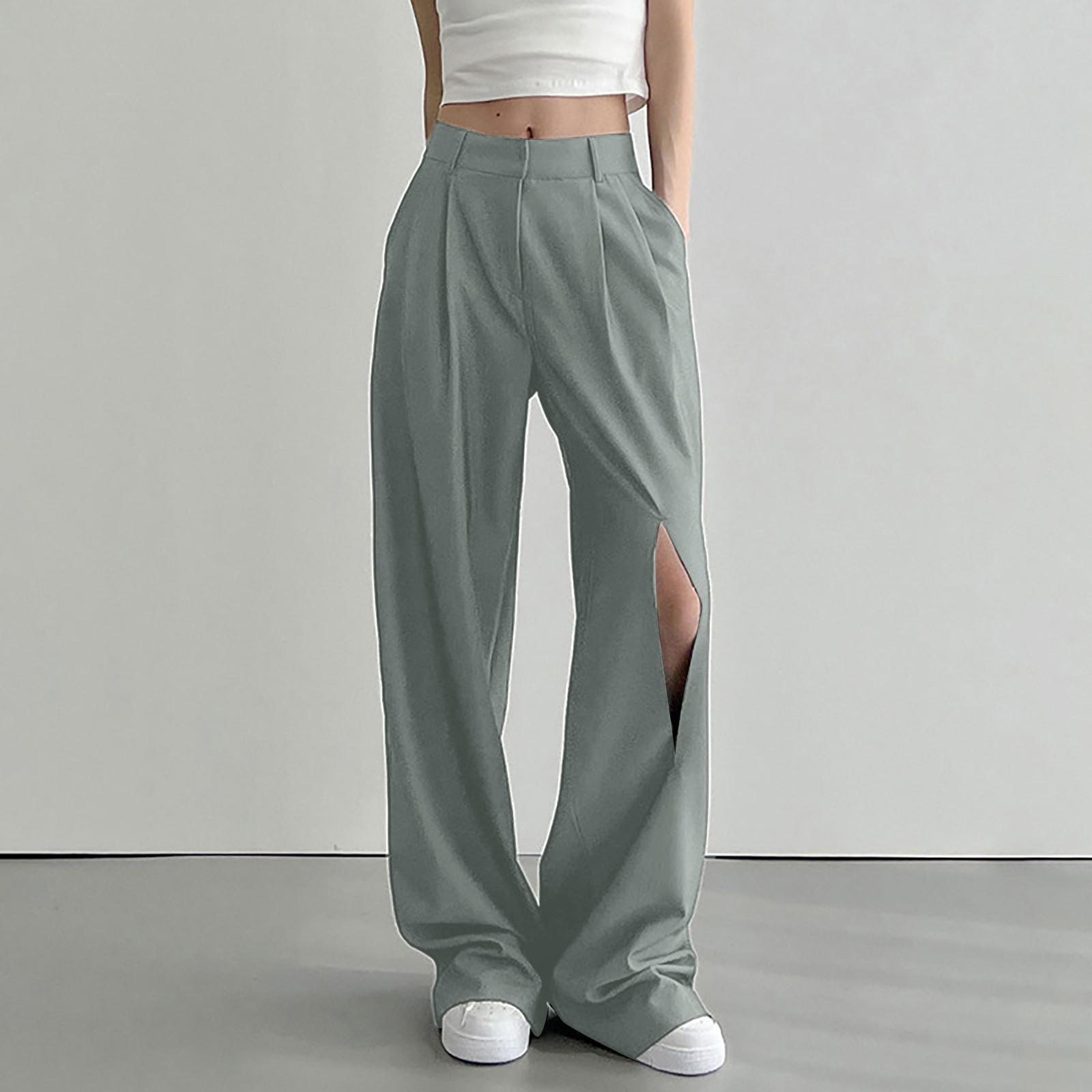 

Модные женские тонкие свободные повседневные брюки с открытыми отверстиями и высокой талией, прямые брюки S серый