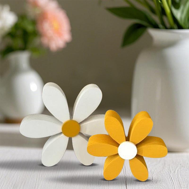 Bee Festival Creative Ornament 2Pcs Yellow And White Daisy Wooden Decor 3D Spring Home Atmosphere Indoor Outdoor Wood Ornament