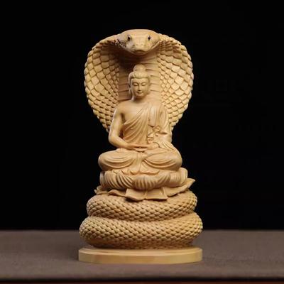 1 pz Decorazioni per la casa Scultura di bosso Serpente Buddha Shakyamuni Buddha Ornamenti per auto Adorazione domestica delle divinità