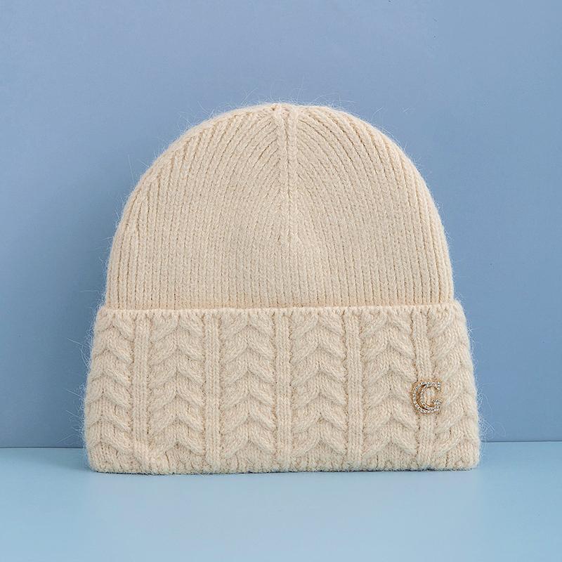 New Style Simple Dandy Winter Hat G Letter Decor Rabbit Fur Beanie Elegant Winter Hats For Women Candy Colors Warm Knit Hats