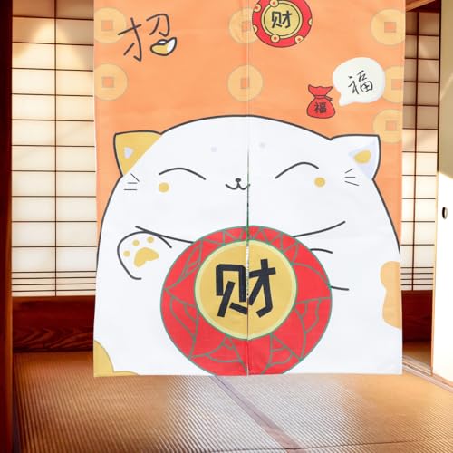 STOBOK Maneki Neko Noren Curtain, 65x90cm, Japanese Style, Room Divider Curtain, Privacy Tapestry, Good Luck Charm, Cat Design, Suitable for Entryways