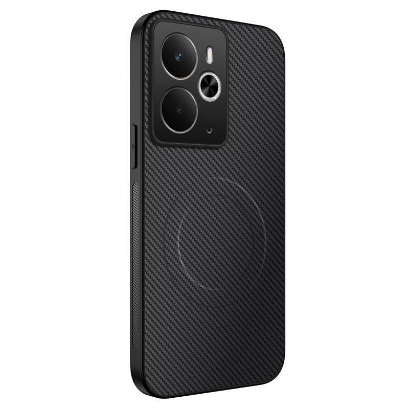 Pro Realme 14 5G Magnetický kryt WANLONFENG řady TQ s texturou uhlíkových vláken PC TPU kryt telefonu